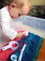 Play with Dyed Color Rice in a Sensory Tub