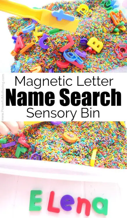 magnetic-letter-name-search-sensory-bin