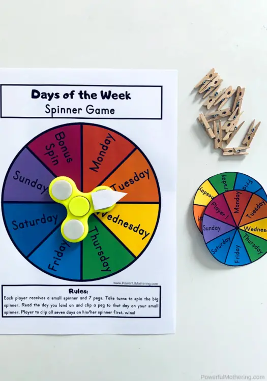 Day Of The Week Spinner Game