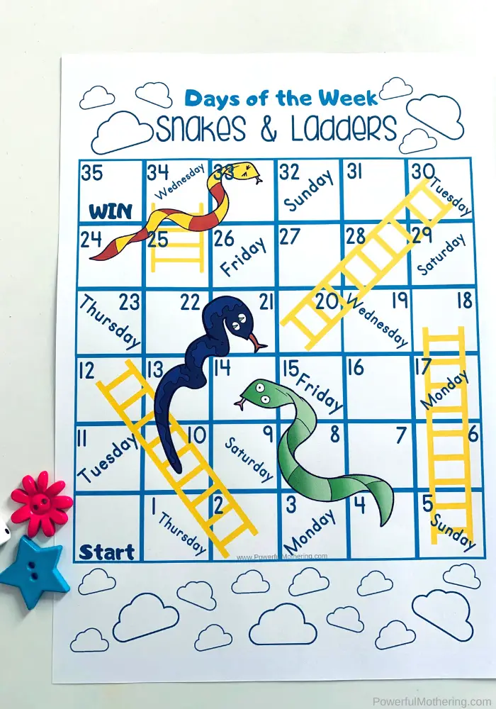 snakes and ladders a printable days of the week board game