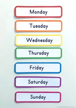 Days Of The Week Printable Cards