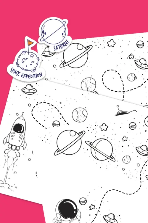 Simple Space printables for kids to trace and color. A fun way to strengthen prewriting skills. 