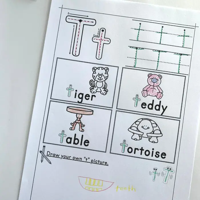 letter t tracing worksheets