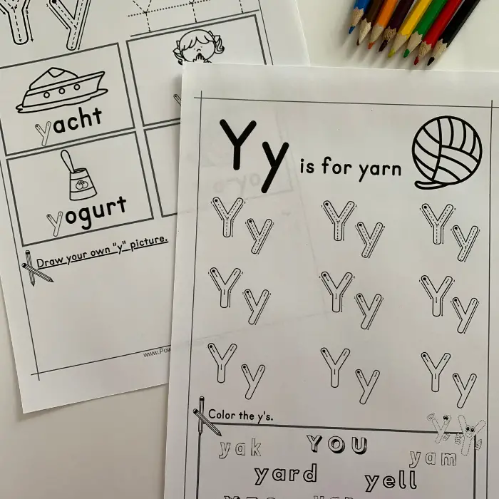 letter y tracing worksheets