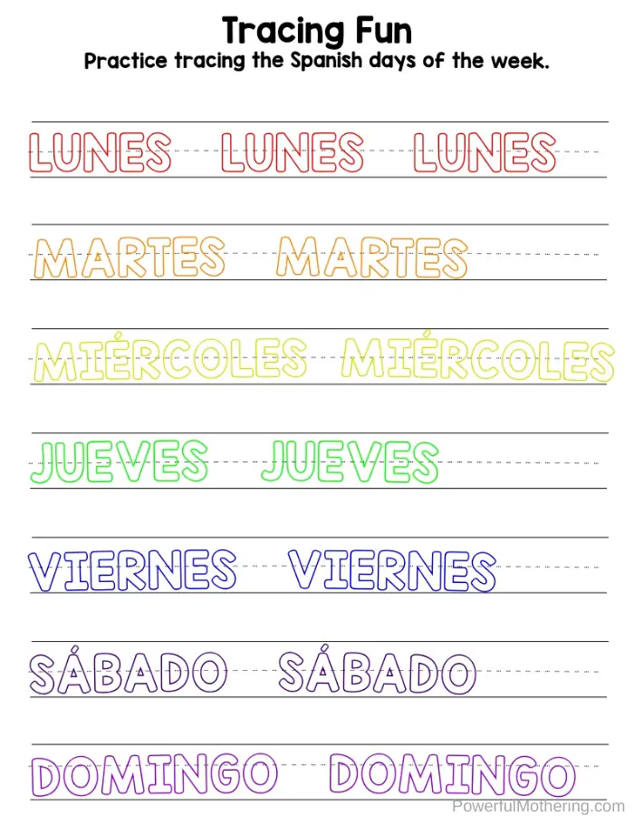 Free Printables Spanish Days Of The Week Activities