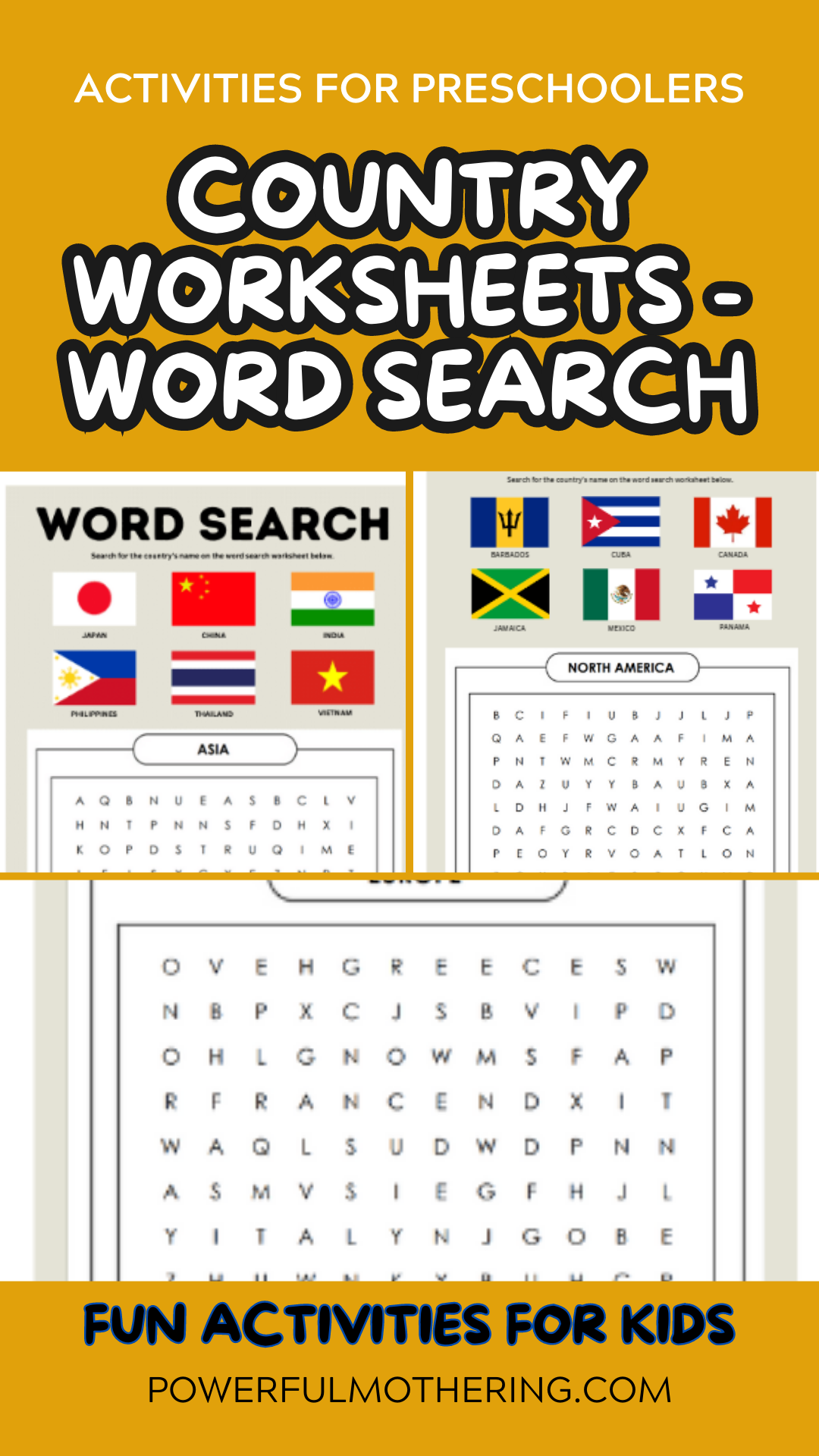 country worksheets for kids - word search