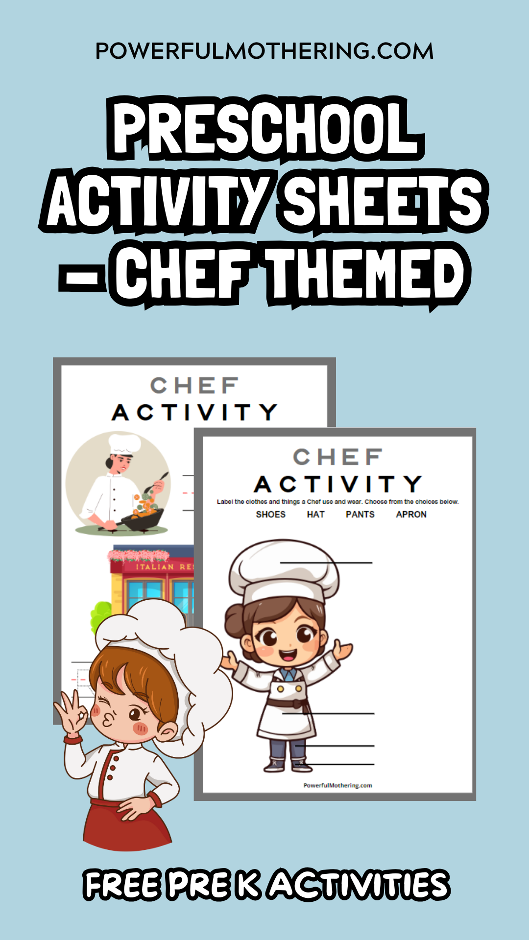 Preschool Activity Sheets - Chef Themed