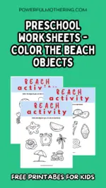 Preschool Worksheets – Color the Beach Objects
