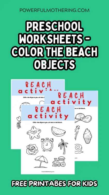 Preschool Worksheets - Color the Beach Objects