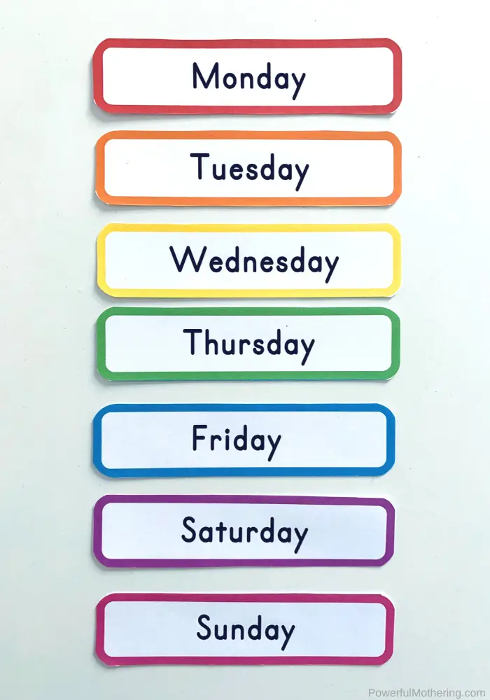 Days of the week cards
