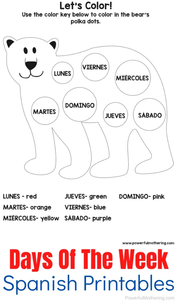 Spanish Days Of The Week Activities