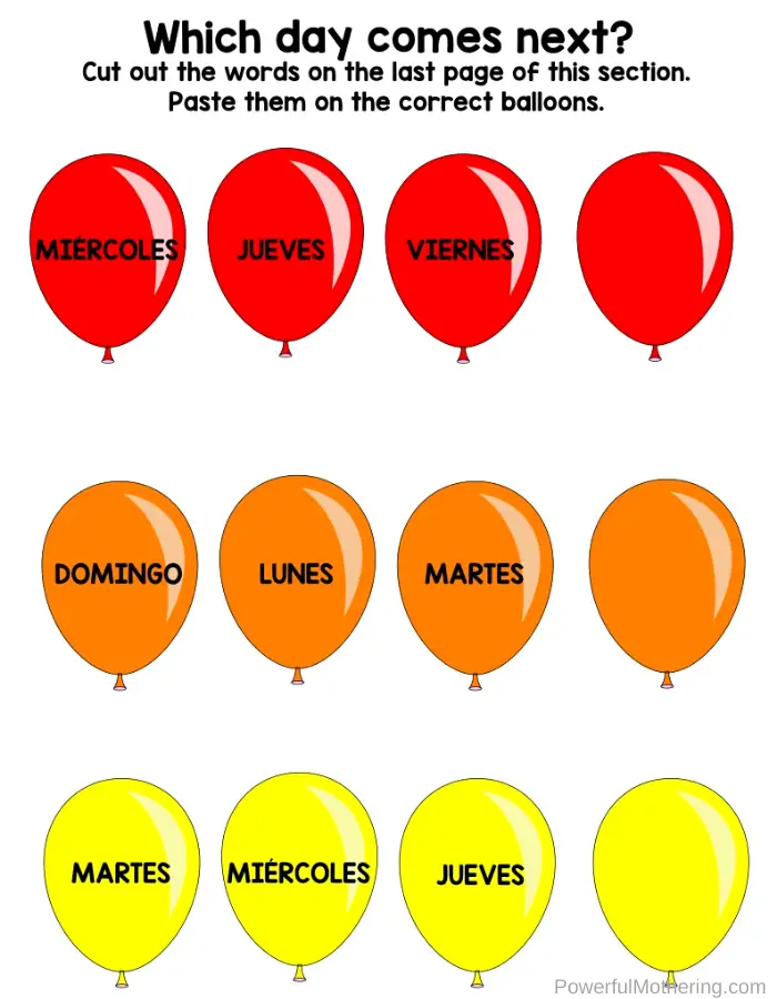 days of the week (spanish)