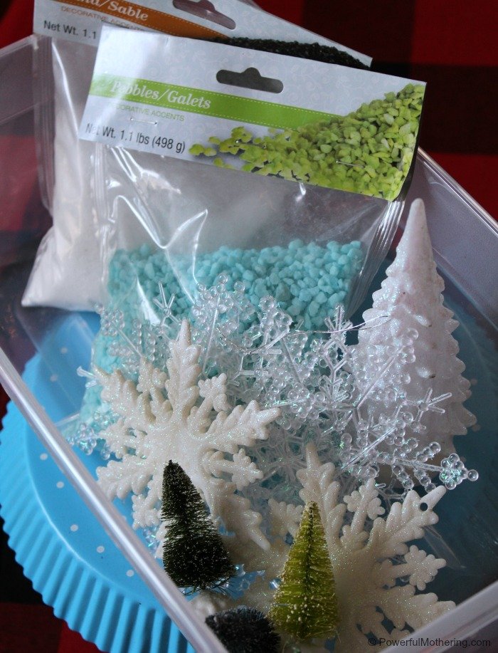 materials for a winter sensory bin