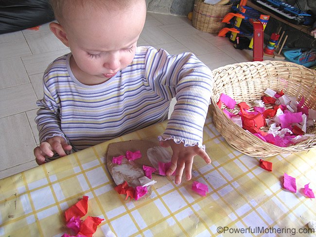sticking down fine motor skills practice