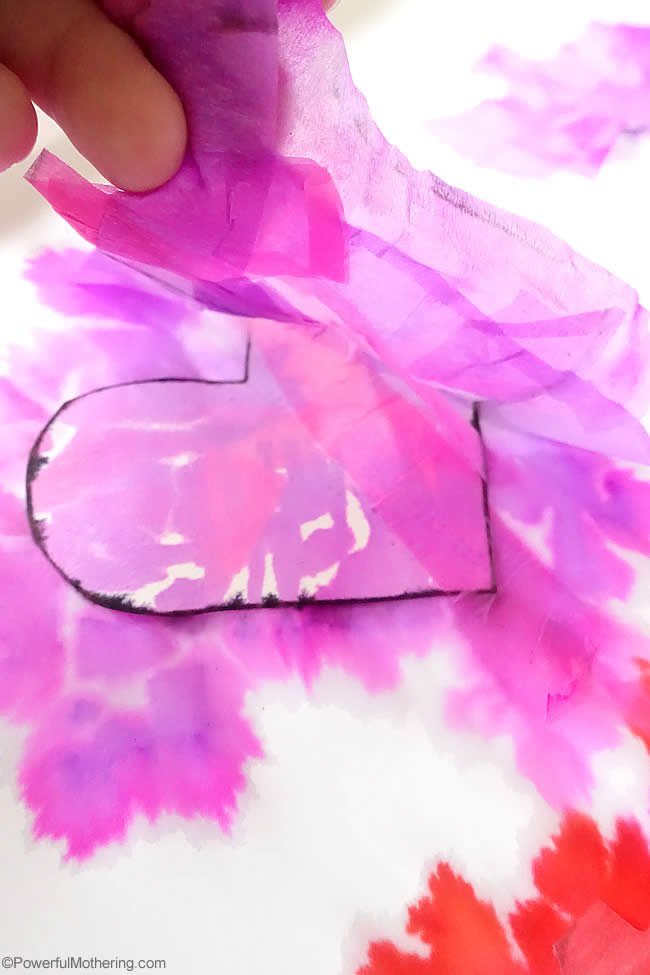 valentines tissue bleed art with fine motor skills