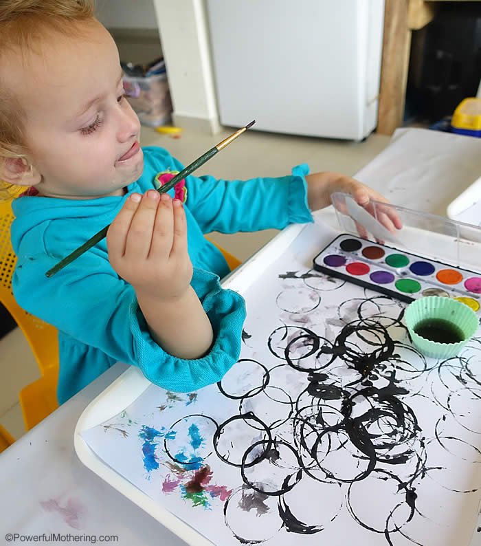 water painting with toilet paper prints