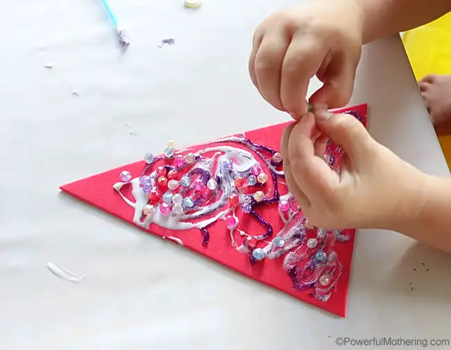 fine motor skills with glue and mini trees